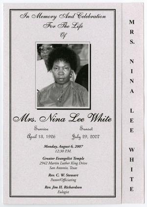 [Funeral Program for Nina Lee White, August 6, 2007]