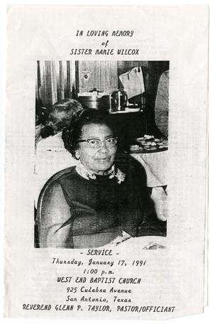 [Funeral Program for Sister Mamie Wilcox, January 17, 1991]