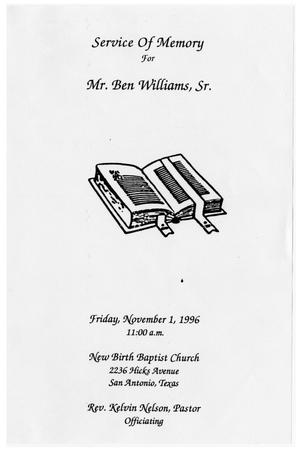 Primary view of object titled '[Funeral Program for Ben Williams Sr., November 1, 1996]'.