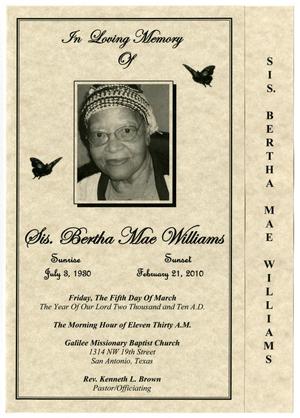 [Funeral Program for Bertha Mae Williams, March 5, 2010]