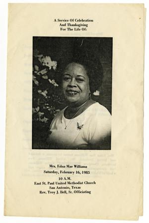 Primary view of object titled '[Funeral Program for Edna Mae Williams, February 16, 1985]'.