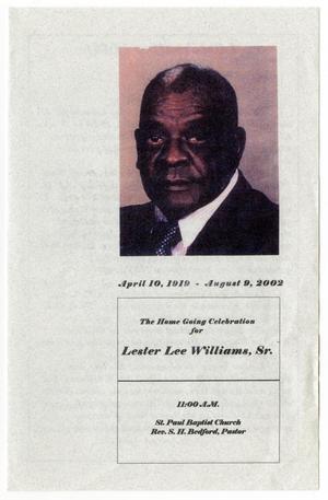 [Funeral Program for Lester Lee Williams, Sr., August 2002]