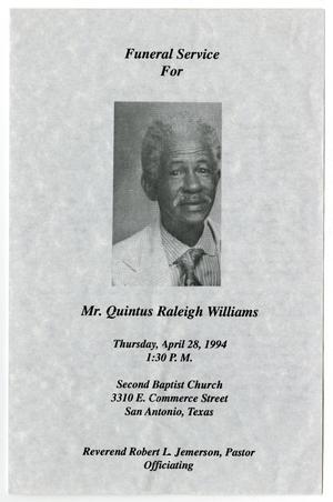 [Funeral Program for Quintus Raleigh Williams, April 28, 1994]