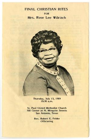 [Funeral Program for Rose Lee Wilritch, July 13, 1989]