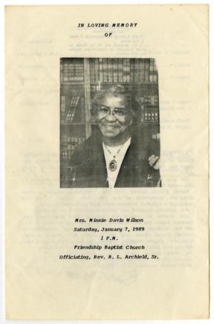 [Funeral Program for Minnie Davis Wilson, January 7, 1989]