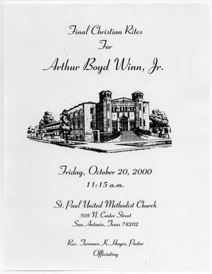 [Funeral Program for Arthur Boyd Winn, Jr., October 20, 2000]