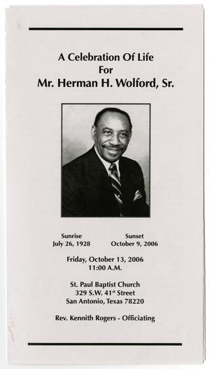 Primary view of object titled '[Funeral Program for Herman H. Wolford, Sr., October 13, 2006]'.
