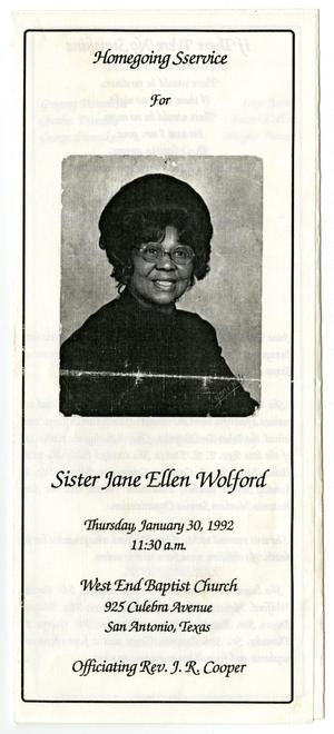 [Funeral Program for Jane Ellen Wolford, January 30, 1992]