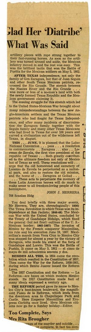 John J. Herrera Wants A Shrine to Gen Zaragoza, page two
