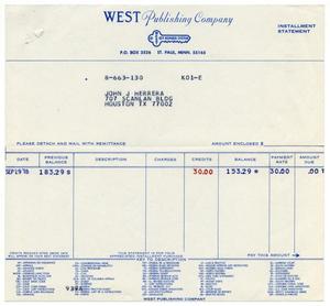 Primary view of object titled '[Bill for John J. Herrera from West Publishing Company, September 29, 1978]'.