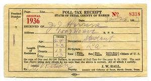 Primary view of object titled '[Poll tax receipt for John J. Herrera, County of Harris - 1936]'.
