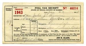 Primary view of object titled '[Poll tax receipt for Olivia C. Herrera, County of Harris - 1943]'.