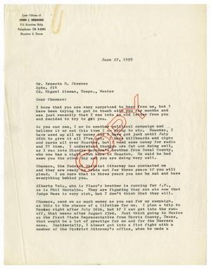 Primary view of object titled '[Letter from John J. Herrera to Ernesto Herrera - 1958-06-27]'.