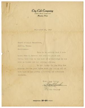 [Letter from Ben Belish to the Board of Legal Examiners - 1942-09-25]