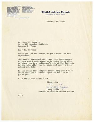 [Letter from Larry Tapia to John M. Herrera - 1961-01-31]