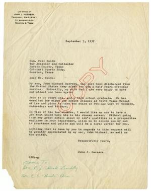 [Letter from John J. Herrera to Carl Smith - 1957-09-03]