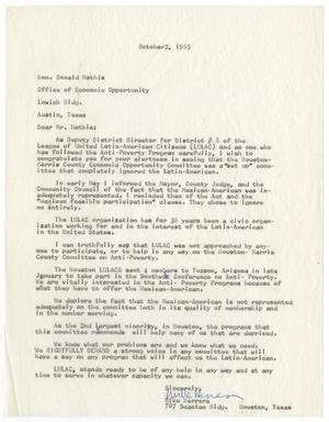 Primary view of object titled '[Letter from John M. Herrera to Donald Mathis - 1965-10-02]'.