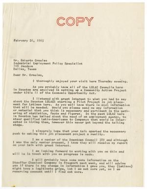 [Letter from John M. Herrera to Roberto Ornelas - 1965-02-26]