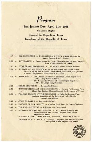 [Program for San Jacinto Day - 1955-04-21]