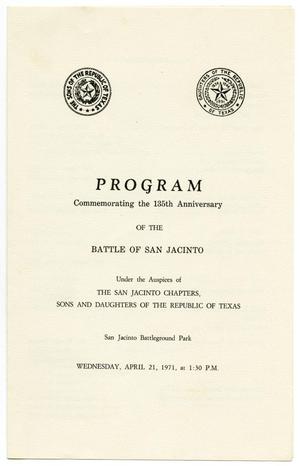 Program Commemorating the 135th Anniversary of the Battle of San Jacinto, April 21, 1971