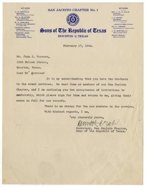 Primary view of object titled '[Letter from Kenneth Krahl to John J. Herrera - 1944-02-17]'.