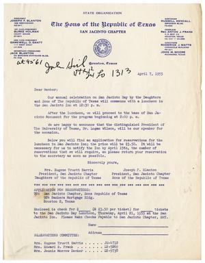 [Letter from the Sons of the Republic of Texas, San Jacinto Chapter - 1955-04-07]