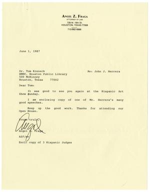 [Letter from Angel Fraga to Tom Kreneck - 1987-06-01]
