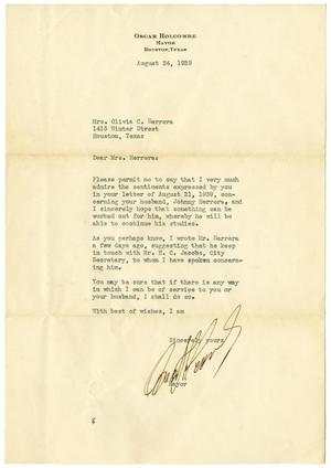 Primary view of object titled '[Letter from Oscar Holcombe to Olivia C. Herrera - August 24, 1939]'.