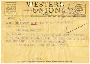 [Telegram from Carlos E. Castañeda to John J. Herrera - 1944-08-14]