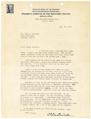 Primary view of object titled '[Letter from Carlos E. Castañeda to John J. Herrera - 1945-02-20]'.