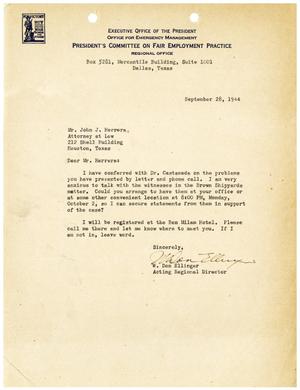 Primary view of object titled '[Letter from W. Don Ellinger to John J. Herrera - 1944-09-28]'.
