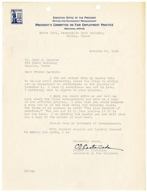 Primary view of object titled '[Letter from Carlos E. Castañeda to John J. Herrera - 1944-10-28]'.