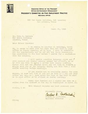 Primary view of object titled '[Letter from Carlos E. Castañeda to John J. Herrera - 1945-03-21]'.
