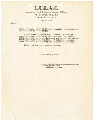 Primary view of object titled '[Letter from John J. Herrera to Carlos E. Castañeda, page two- 1943]'.