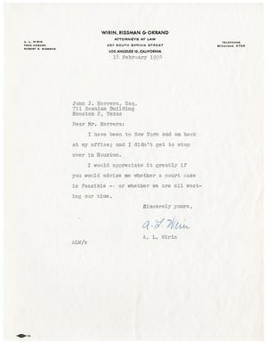 [Letter from A.L. Wirin to John J. Herrera - 1954-02-18]