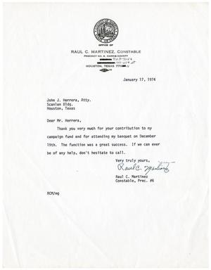 [Letter from Raul C. Martinez to John J. Herrera - 1974-01-17]