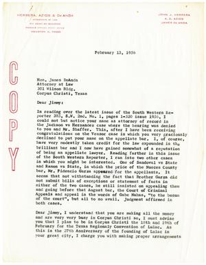 [Letter from John J. Herrera to James DeAnda - 1956-02-13]