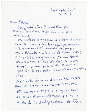 Primary view of object titled '[Letter from J. B. Casas to John J. Herrera - 1967-03-03]'.