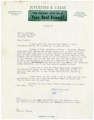 [Letter from Juventino B. Casas to John J. Herrera - 1959-12-14]