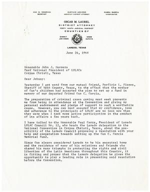 [Letter from Oscar M. Laurel to John J. Herrera - 1964-06-26]