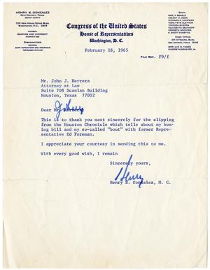 [Letter from Henry B. Gonzalez to John J. Herrera - 1965-02-18]