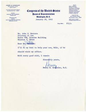 [Letter from Henry B. Gonzalez to John J. Herrera - 1965-01-18]