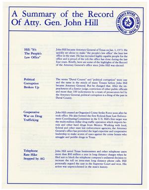 A Summary of the Record of Atty. Gen. John Hill