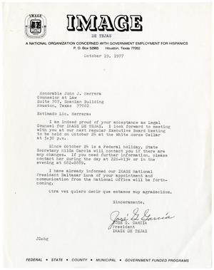 [Letter from Jose G. Garcia to John J. Herrera - 1977-10-19]