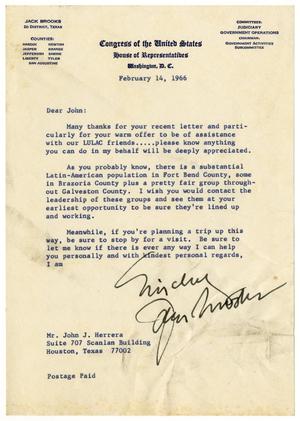 [Letter from Jack Brooks to John J. Herrera - February 14, 1966]