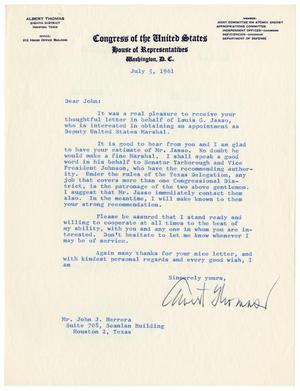 [Letter from Albert Thomas to John J. Herrera - July 5, 1961]