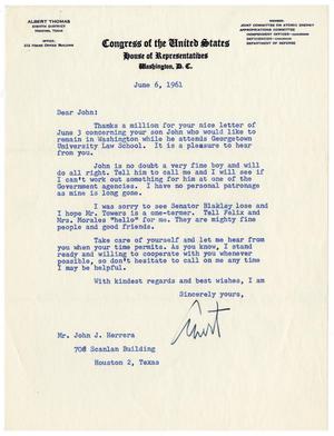 [Letter from Albert Thomas to John J. Herrera - 1961-06-06]