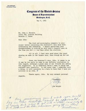 [Letter from Jim Wright to John J. Herrera - 1961-05-09]
