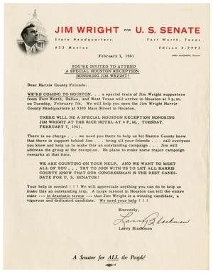 [Campaign letter from Larry Blackmon for Jim Wright - 1961-02-03]