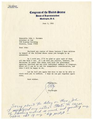 [Letter from Jim Wright to John J. Herrera - 1965-06-05]